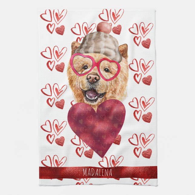 Paws Dog Lover Valentine Gift Chow Chow Kitchen Towel (Vertical)
