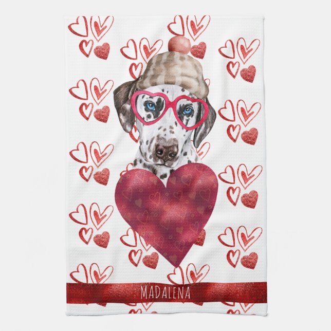 Paws Dog Lover Valentine Gift Dalmatian Kitchen Towel (Vertical)