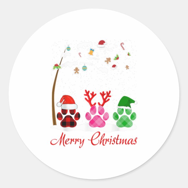 Paws dog merry Christmas funny shirt Classic Round Sticker (Front)