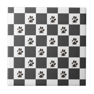 Paws Dog Pet Checkerboard Black White    Ceramic Tile