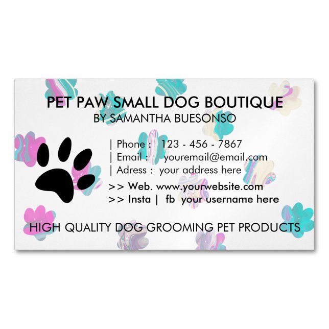 Paws dogs pet grooming business card magnet (Front)