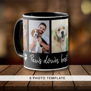 Paws Down Best Dog Dad 5 Photo Collage Black Mug