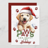 Paws Enjoy the Holidays Labrador Santa Hat Xmas Holiday Card