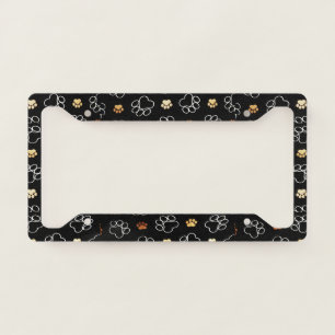 Paws Faux Glitter Black License Plate Frame
