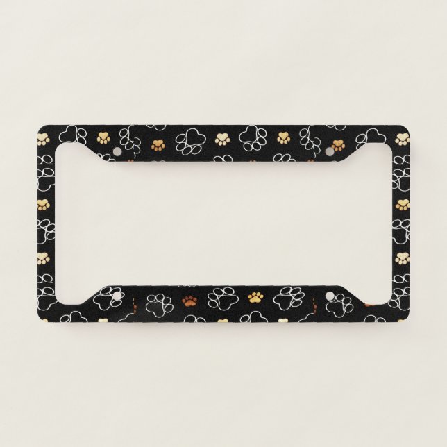 Paws Faux Glitter Black License Plate Frame (Front)