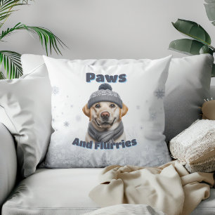 Paws & Flurries - Winter Dog Design Throw Pillow