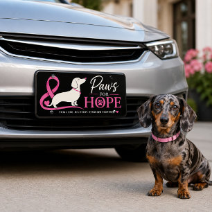 Paws for a cause Breast Cancer Dachshund License Plate