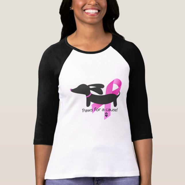 Paws for a Cause | Breast Cancer | Dachshund T-Shirt (Front)