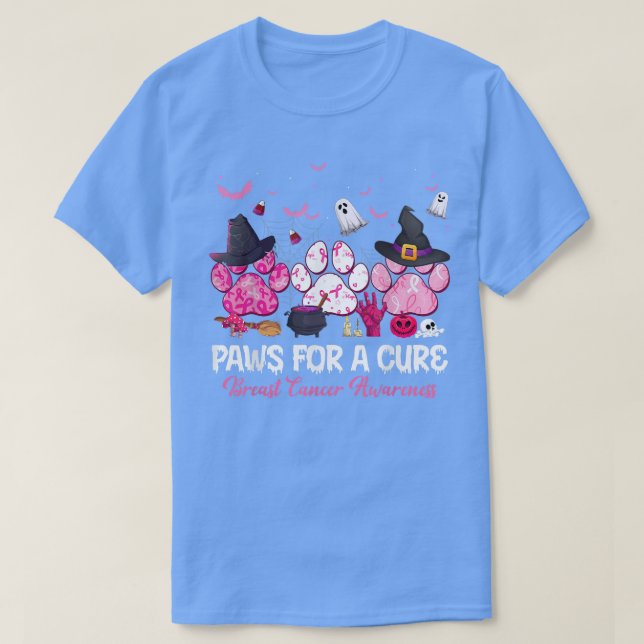 Paws for a Cure Dog Lovers Breast Cancer Halloween T-Shirt (Design Front)
