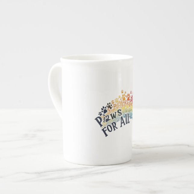 Paws for All – Rainbow Paw Print Unity  Bone China Mug (Front Left)