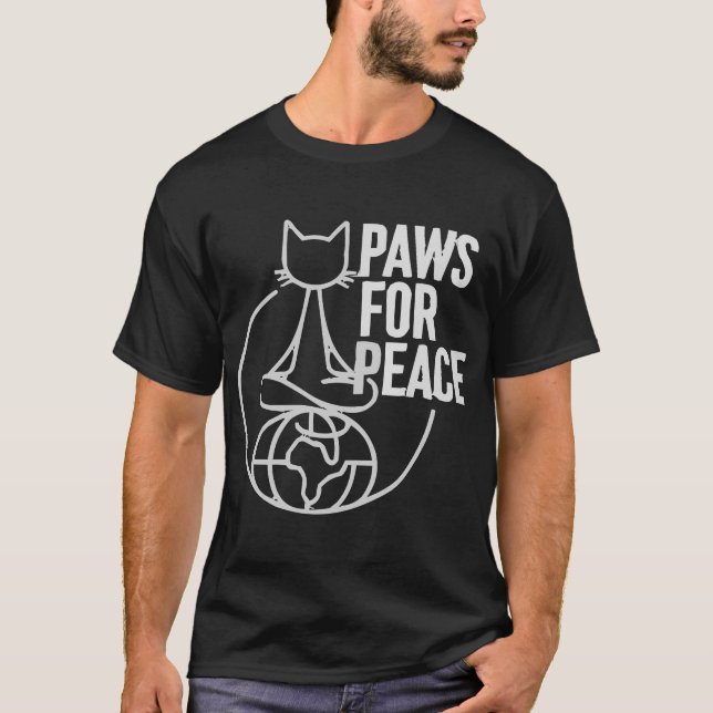 Paws for Peace/ Cat Lover's Minimalist World Peace T-Shirt (Front)