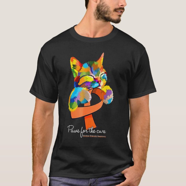 Paws For The Cure Cat  Multiple Sclerosis Awarenes T-Shirt (Front)