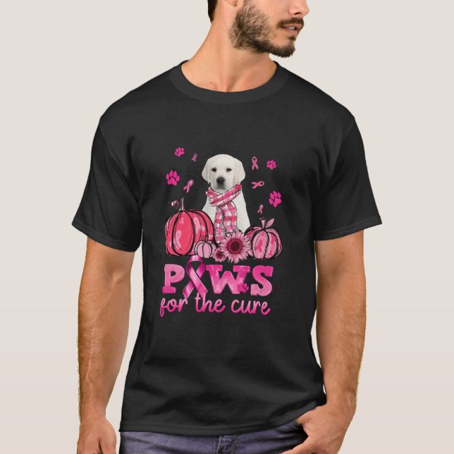 Paws For The Cure Ribbon Breast Cancer White Labra T-Shirt (Front)