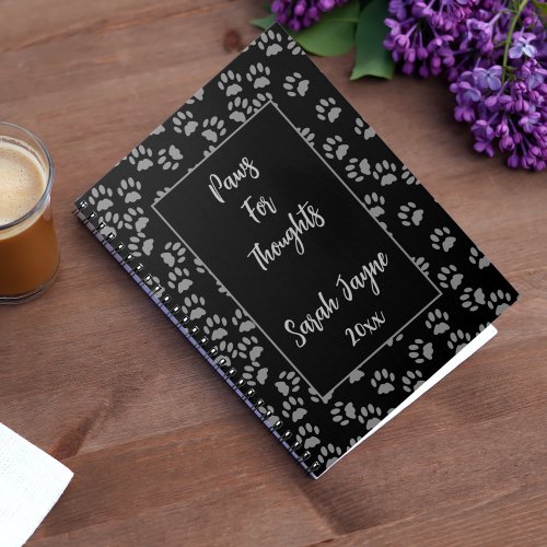 Paws for Thoughts Paw Prints Funny Black Cat Lover Notebook