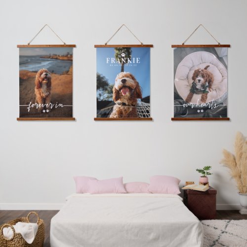 Paws Forever In Our Hearts 3 Pet Photo Memorial Hanging Tapestry