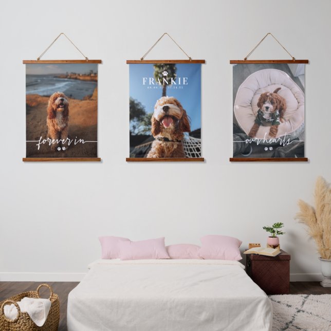 Paws Forever In Our Hearts 3 Pet Photo Memorial Hanging Tapestry (Bedroom)
