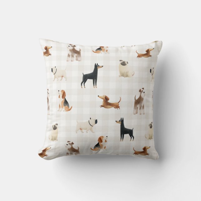 Paws Gingham lovely dogs  Throw Pillow (Front)