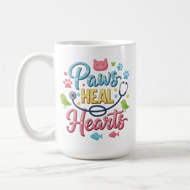 Paws Heal Hearts - Cute Veterinary Professional Coffee Mug (Left)