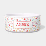 Paws & Hearts Pattern Custom Name Pet Bowl<br><div class="desc">Add a special touch to your pet’s mealtime with this Paws & Hearts Pattern Custom Name Pet Bowl. Featuring a colorful mix of paw prints and hearts on a crisp white background, this stylish and durable ceramic bowl can be personalized with your pet’s name. Perfect for dogs or cats, it’s...</div>