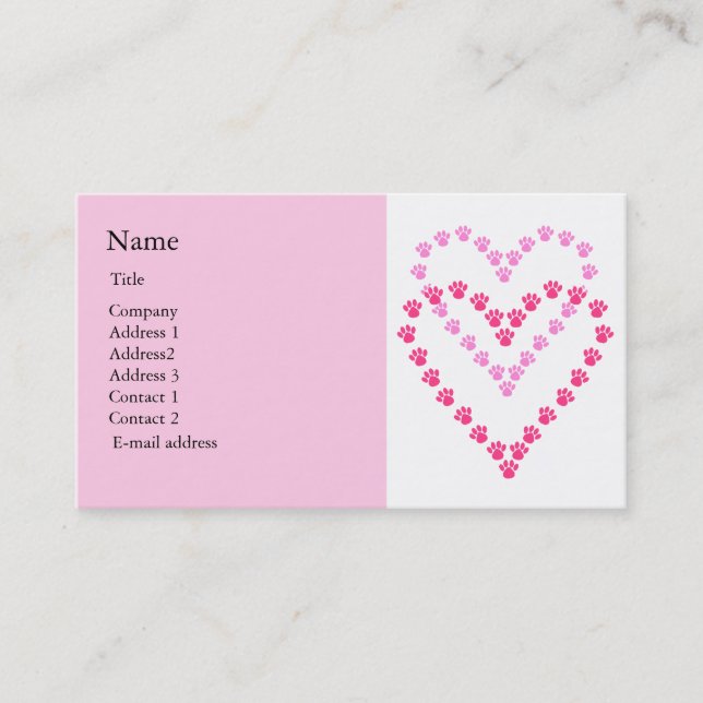 Paws Here Business Card Pink Paw Prints (Front)