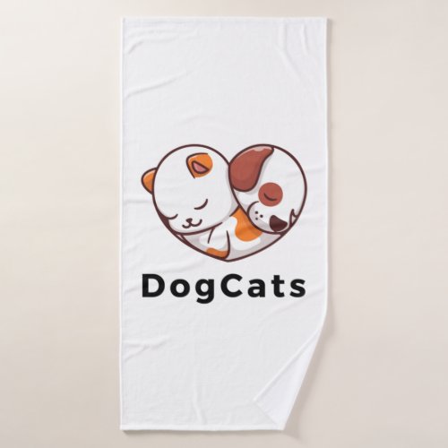 Paws in Harmony _ Dog and Cat Love in a Heart   Bath Towel