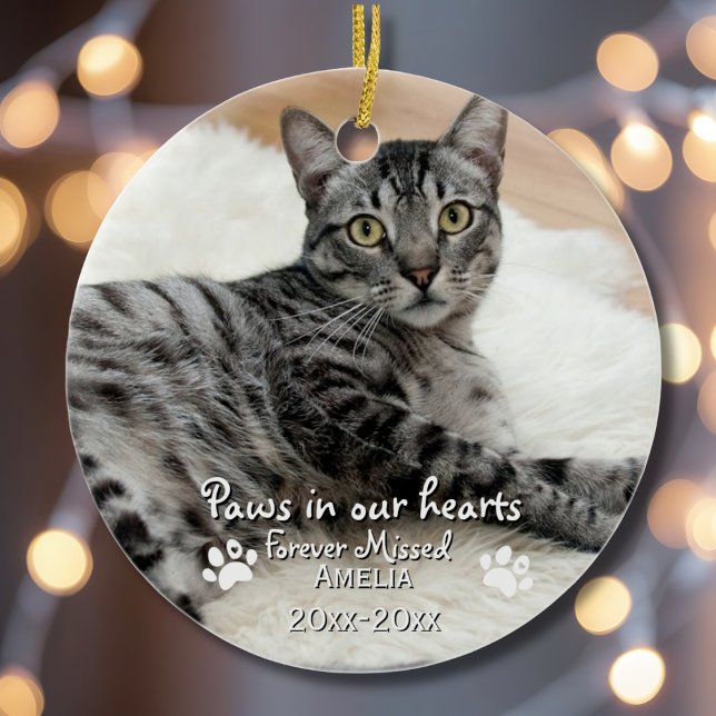Paws in our Hearts 2 Photo Pet Custom Memorial  Ceramic Ornament (Creator Uploaded)