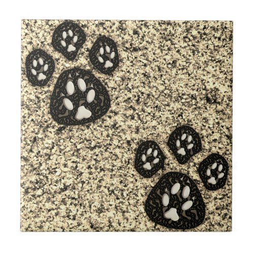 Paws in Paws on Stone  Ceramic Tile
