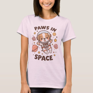 Paws in Space Funny Astronaut Cat T-Shirt – Cool