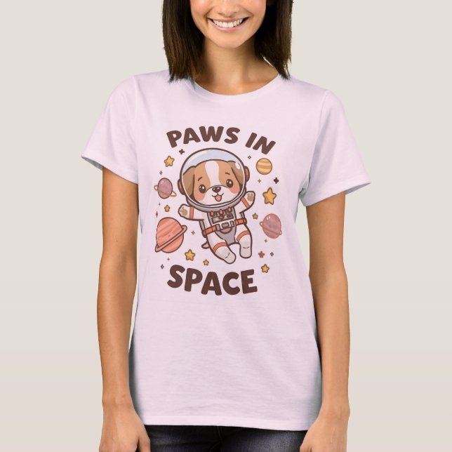 Paws in Space Funny Astronaut Cat T-Shirt – Cool  (Front)