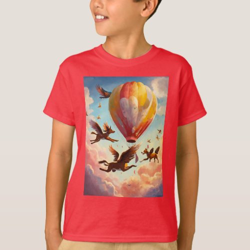 Paws in the Sky Doggy Balloon Adventure Kids T_ T_Shirt