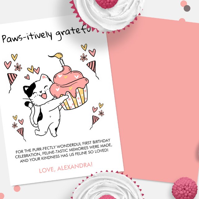 Paws-itively grateful Kitten 1st Birthday Thank You Card (Creator Uploaded)