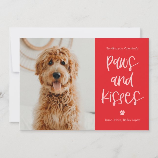 Paws Kisses Editable Color Pets Valentine's Card (Front)