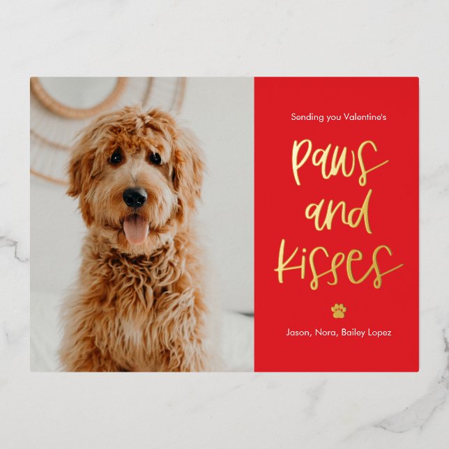 Paws Kisses Foil Valentine's Day Postcard (Front)