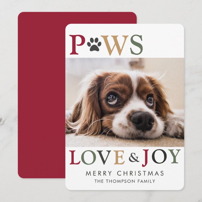 Paws Love Joy Pet Photo Holiday Card (Front/Back)