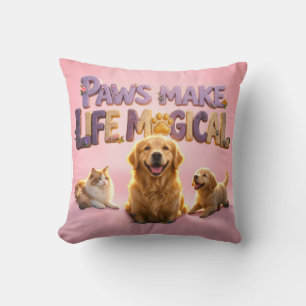 Paws Make Life Magical Cute Dog Cat Pet Lover Throw Pillow