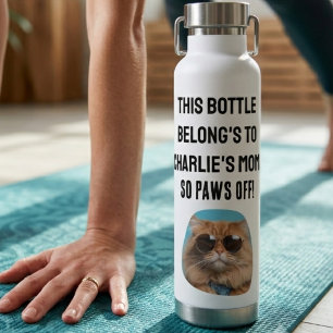 Paws Off Cat Mom Funny Saying Typography Photo Water Bottle