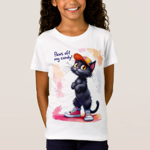 Paws off my candy! Black cat in sneakers, Hallowe T-Shirt