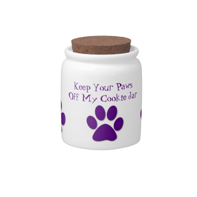 Paws Off My Cookie Jar-Dog Treat Jar-Purple Candy Jar (Front)
