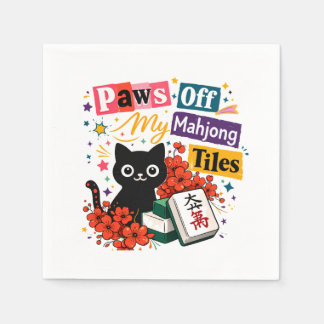 Paws off My Mahjong Tiles Black Cat Napkins