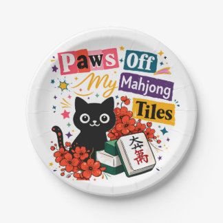 Paws off My Mahjong Tiles Black Cat Paper Plates