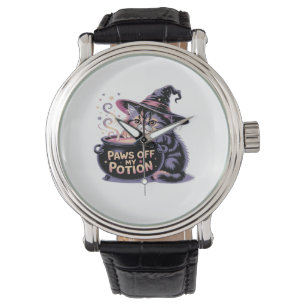 Paws Off My Potion, Kawaii Halloween Witch Cat Cla Watch