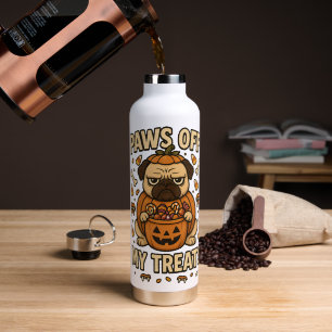 Paws Off My Treats Pug Halloween Funny Dog Pumpkin Water Bottle
