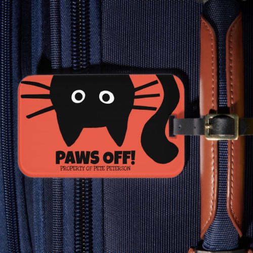 Paws Off Peeking Black Cat Your Text Custom Name Luggage Tag