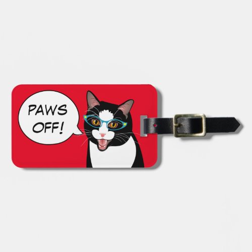 PAWS OFF Sassy Tuxedo Cat Travel BlissAndKittens Luggage Tag