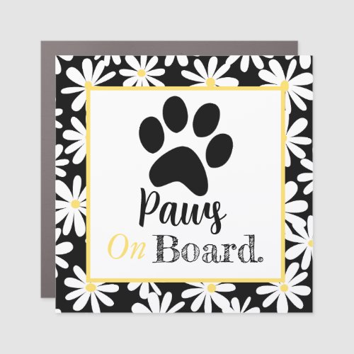 Paws On Board Dog Cat Modern Daisy Car Magnet
