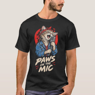 Paws On The Mic Funny Rocker Cat Singer T-Shirt