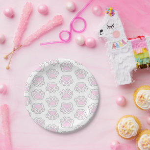 Paws panda pink. paper plates