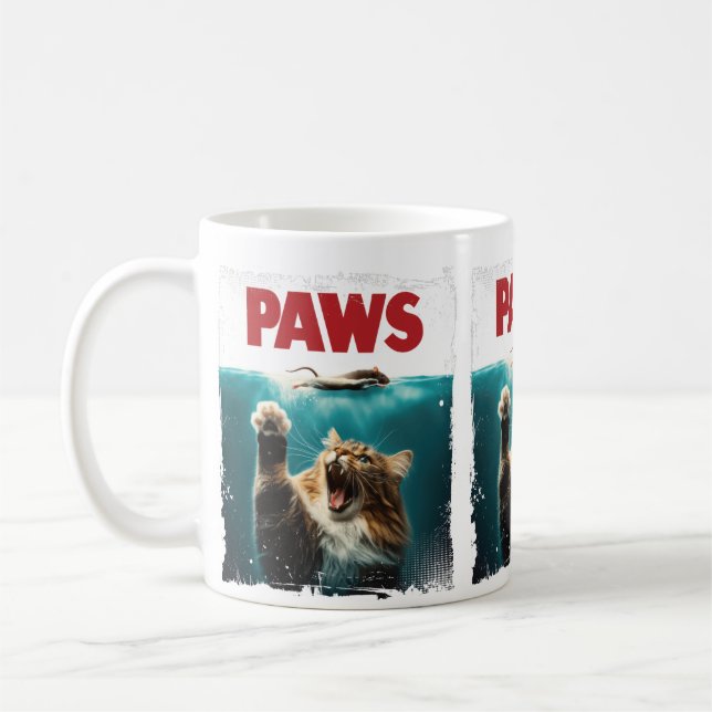 PAWS Parody Cat Mouse Humorous Cat Chasing Mouse Coffee Mug (Left)