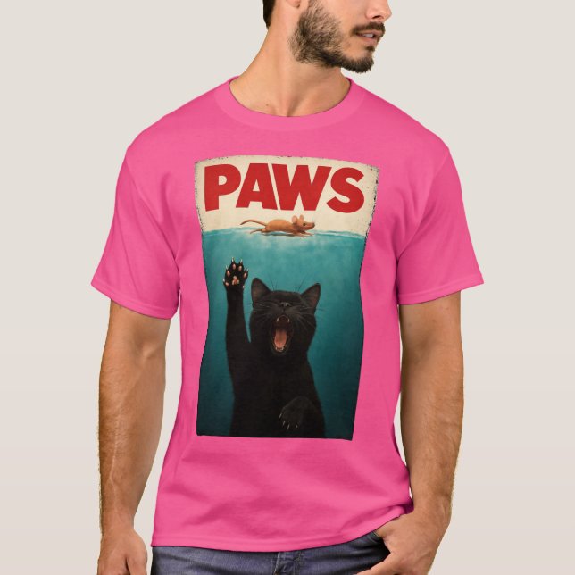 PAWS Parody Cat Mouse Humorous Cat Chasing Mouse  T-Shirt (Front)