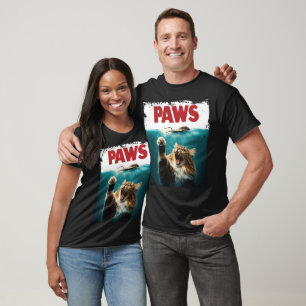 PAWS Parody Cat Mouse Humorous Cat Chasing Mouse T-Shirt